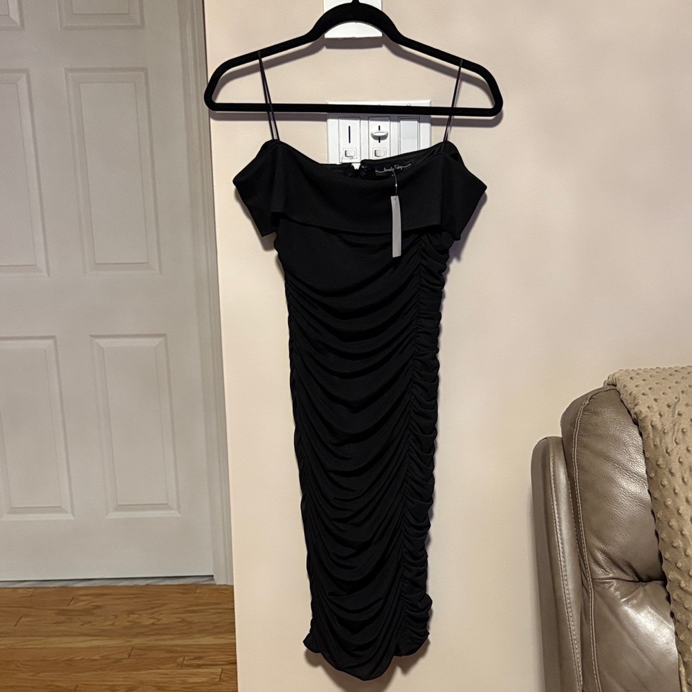 Lovely Day Black Strapless Ruched Dress